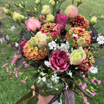 dark pink, light pink and soft green flower